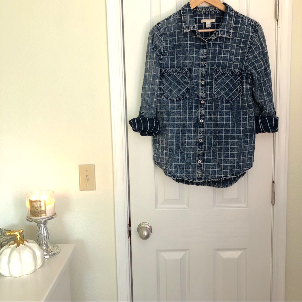 Denim chambray plaid button down